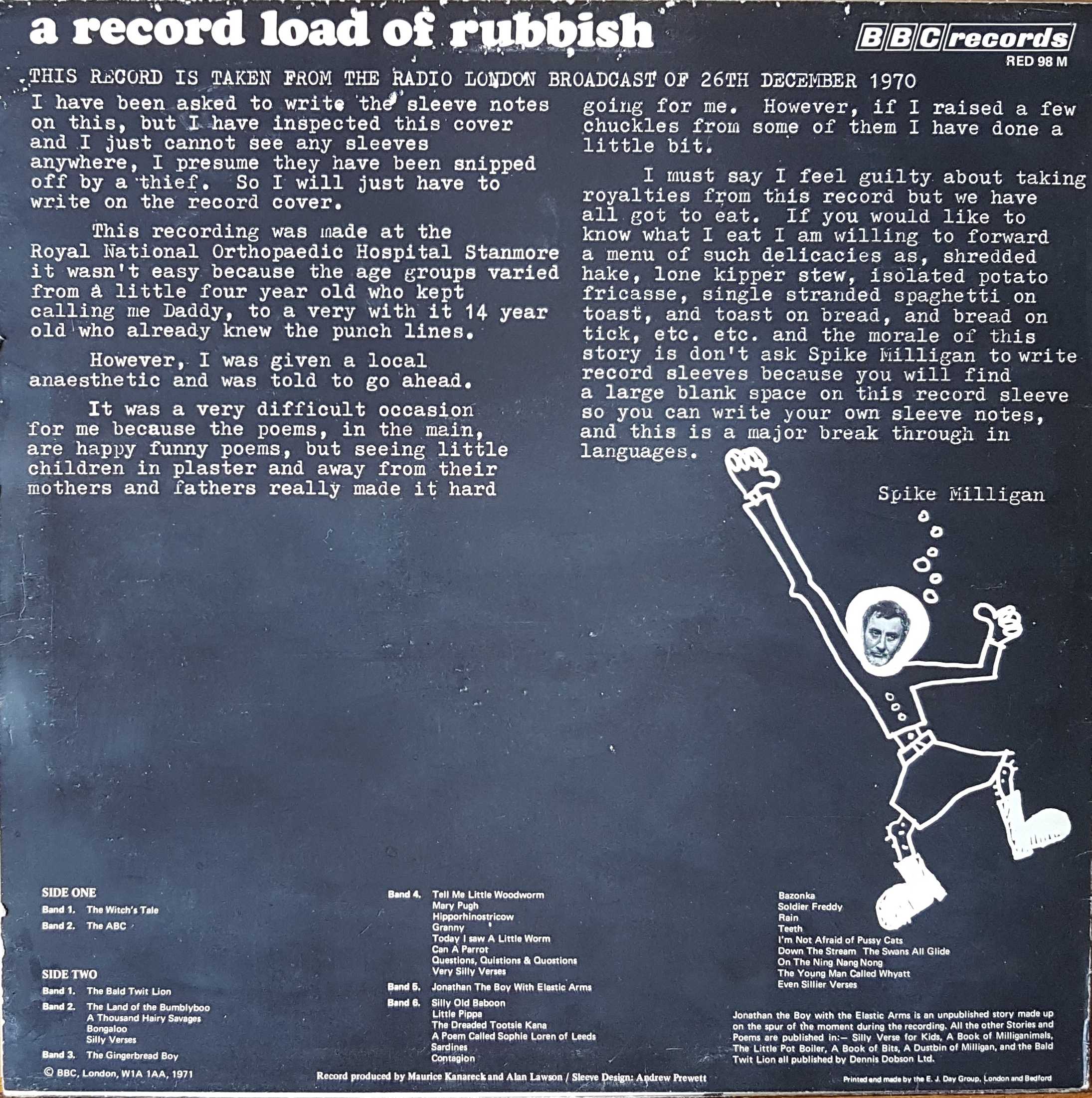 Picture of RED 98 Spike Milligan, a record load of rubbish by artist Spike Milligan from the BBC records and Tapes library